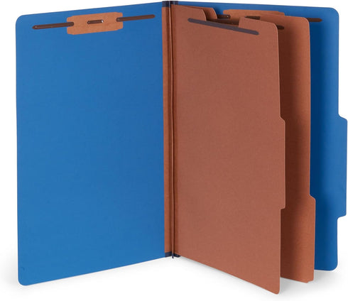 Blue Summit Legal Size Classification Folders - 2 Dividers, Dark Blue, 10 Pack