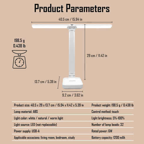 kvppvt LED Double Head Desk Lamp, Rechargeable Portable Table Lamp, Adjustable Light Color and Brightness, USB Powered