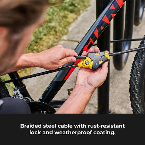 6 3/8-Inch 8413DPF Master Lock Black and Yellow Python Cable Lock with Key, Outdoor Lock for Bikes, Trail Cameras