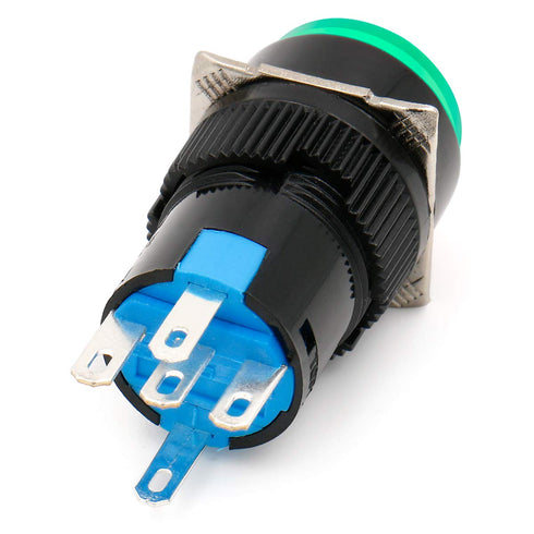 Baomain 5/8" 16mm Push Button Switch Momentary Round Cap LED Lamp, 5 Pack, Red Yellow Orange Blue Green Light DC 24V