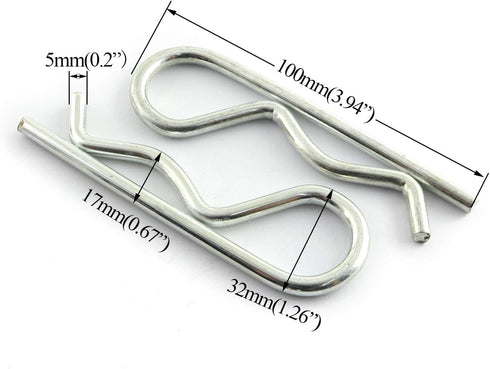 LQ Industrial 2 PCS Stainless Steel R Clips, Spring Retaining Wire Hair Pins, Lynch Cotter M5x100