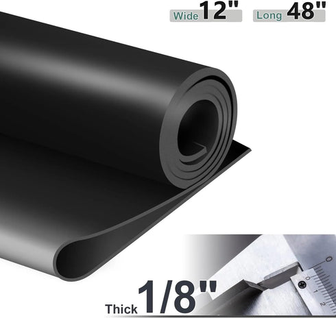 Neoprene Rubber Strip Roll, 11.8" Wide × 48" Long × 1/8" Thick, Easy Cut Solid Sheet for DIY Gaskets, Crafts, Flooring