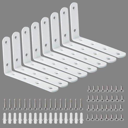Alise 8 Pack Floating Shelf Brackets,White Heavy Duty L Bracket Corner Brace,Stainless