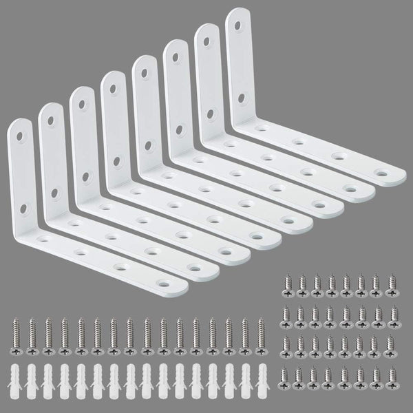 Alise 8 Pack Floating Shelf Brackets,White Heavy Duty L Bracket Corner Brace,Stainless