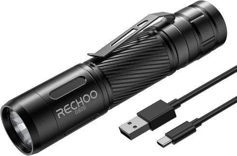 RECHOO Flashlight Rechargeable, G800 LED Flashlight with 3 Lighting Modes, Fixed Focus,