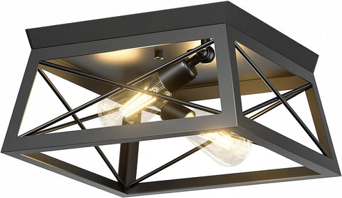Pynsseu Industrial Ceiling Light, 2 Lights Farmhouse Semi Flush Mount Ceiling Fixture