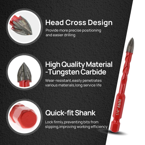 FOCSTOL 10pcs Carbide Masonry Concrete Drill Bit Set with Quick Change Hex Shank for Wood, Plastic, Foam, Tiles