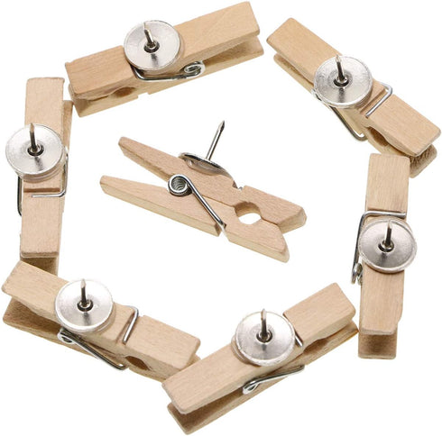 Tupalizy Wooden Clips Push Pins, Clothespins for Cork Boards, 20PCS for Photos and Craft Projects