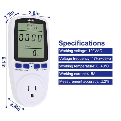 YICHENG Electrical Usage Monitor, Watt Meter, Power Meter with Overload Protection, 7 Modes Display (White)