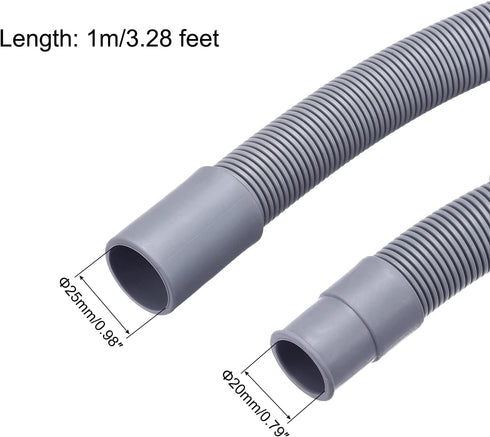 MECCANIXITY Washing Machine Drain Hose Extension Kits 3.28ft Gray for Washing Machine with Extension Adapter, U-Bend Hose Holder, 2 Clamps
