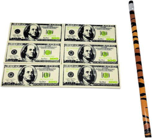 Realistic Looking $100 Bill Erasers (36 Pack), Almost 3" x 1.25" Rubber for School Student Incentive