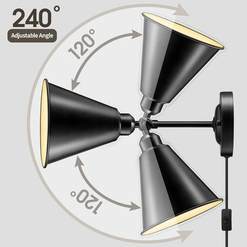 SLYYMY E26 Porch-2 Pack Plug in Wall Sconce, Metal Black Wall Sconce, Swing Arm Industrial Vintage Wall Lamp Fixture