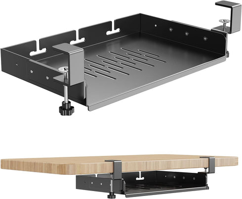 No Drill Under Desk Laptop Mount, Metal Under Desk Storage Shelf with