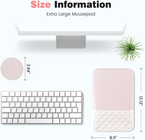 Ospelelf Ergonomic Solid Pink Mouse Pad with Wrist Support for Ultimate Comfort
