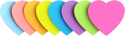 Heart Shape Sticky Notes, 8 Color Bright Colorful Sticky Pad, 75 Sheets/Pad Self-Sticky Note Pads