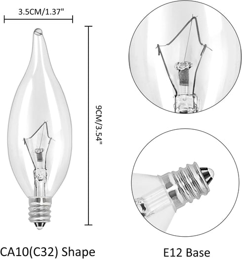 12-Pack E12 B10 Bulb, 40W 120V Bulbs Dimmable Bulbs LinMiFo Clear Candelabra Base Incandescent Candle Light Chandelier