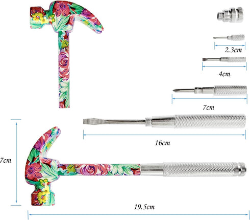 Floral Hammer & Screwdriver, 6 in 1 Multitool Hammer Set with Mini Hammers, Best Gift for Sweetheart