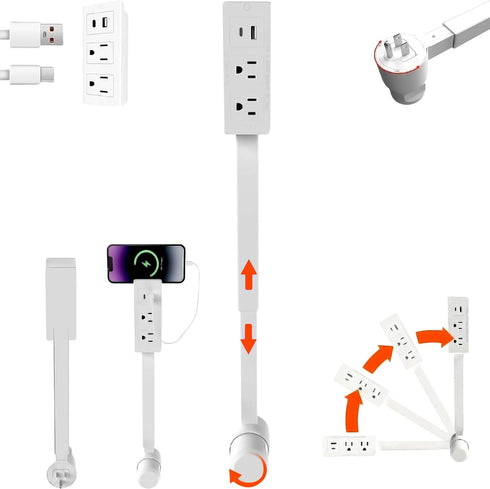 MANGOBOB Electrical Outlet Extender Stick USB-A, USB-C, 2 AC Outlets, 17"-27" Extendable &