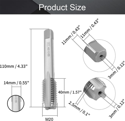 Utoolmart Metric Machine Taps, M20 x 2.5mm Pitch H2 Right Hand Thread Plug, HSS Uncoated, 4 Straight Flutes, Thread Tapping DIY Tool, 1pcs