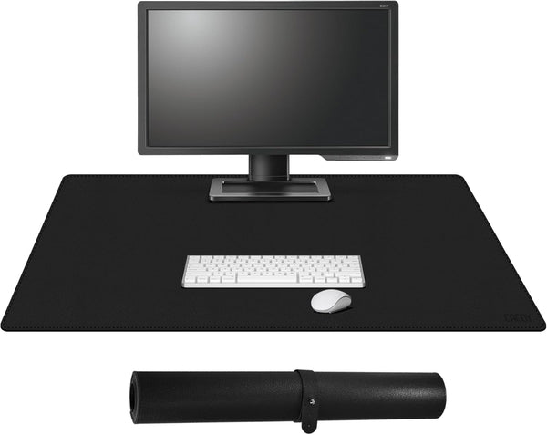Cacoy Leather Desk Pad Protector, 36" x 20" Large Mouse Pad, Waterproof Desk Writing Pad for Office and Home, Black