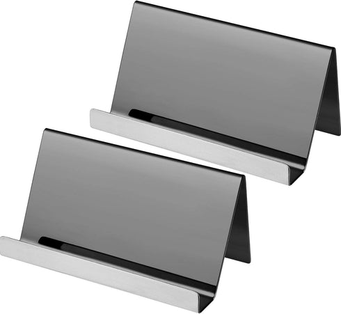 Maxdot 2 Pack Stainless Steel Business Card Holders, Desktop Credit Name Card Display Organizer for Office Home (Black)
