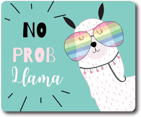 Mouse Pad No Prob Llama with Glasses, Motivational Quote Personalized Design Non-Slip Rubber Mousepad