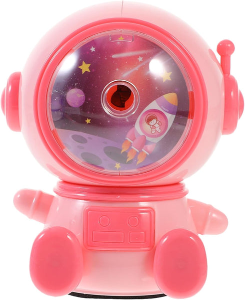 SEWACC Hand Crank Pencil Sharpener Cartoon Astronaut Spaceman Shaped Manual Sharpener for Colored Makeup Pencils Pink