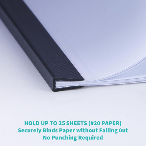 Binditek 100 Pack Clear Report Covers, Black, 5mm Sliding Bar File Folder Binder, 25 Sheet Capacity for Students