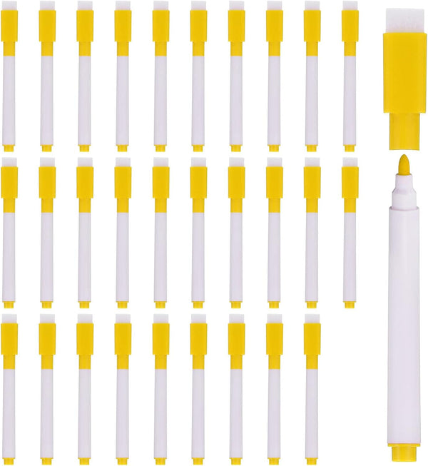 PATIKIL 30 Pack Dry Erase Marker Pens, Yellow Ink Fine Point Low Odor Whiteboard with Eraser Cap