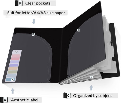 SKYDUE Document Organizer Folio, 5 Pocket Expanding File Folder, Portable Paper Organizer for School Office Supplies