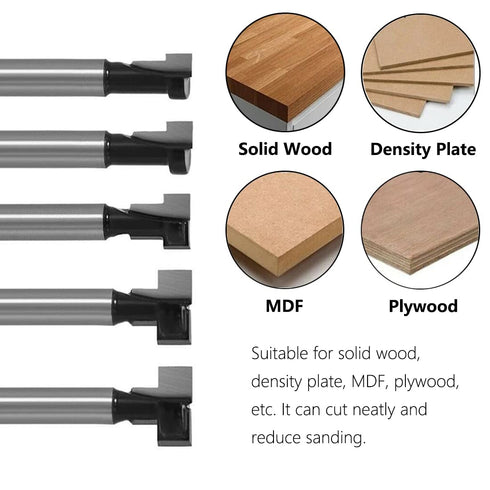 SeonFook 5pcs 1/4" Set 1/4 5/16 3/8 1/2 9/16 Inch Keyhole Router Bit Shank T-Slot Router Bit Cutter with & & & & Blade