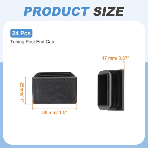 1.5" 1" 0.7" 24Pcs PATIKIL x x Rectangle Plastic Plug Tubing End Caps, Rectangular Tube Plug Square Tubing Post End Cap