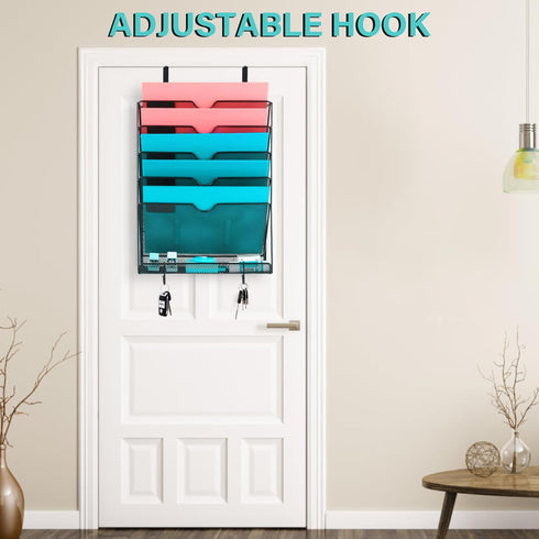 Wall File Organizer, 6 Pockets Mesh Hanging File Holder with Hooks for Office Supplies GALASALA