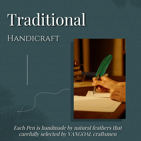 VANGOAL Vintage Carving Feather Pen Set - Glittering Quill Dip Pen with Ink, 2 Replacement Nibs, and Pen Stand (Red)