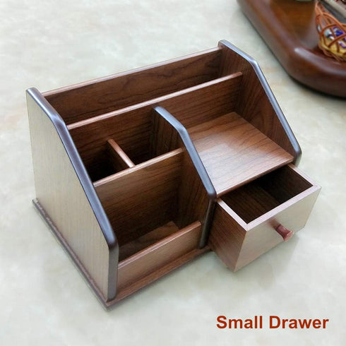 N Desk Organizer Wood with Small Drawer for Office and Home, Remote Control Holder, Pencil Holder