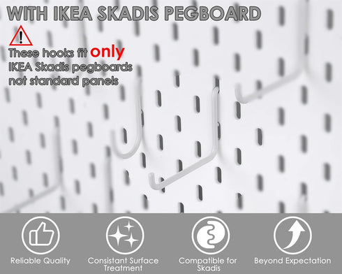 Pegboard Hooks 12 Pack Compatible with IKEA Skadis, Includes 6 L Style and 6 J Style Pegboard Accessories