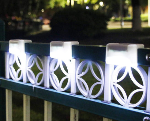 1 4 Pack Solar Powered Step Lights for Outdoor Stairs, Railing, Fence Post, Pathway, Yard, Patio - LED, White