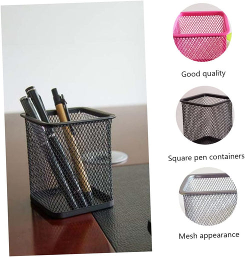 Operitacx 3pcs Pen Bucket Colored Pencils Metal Holder - Square Mesh Pencil Holder for Desk & Makeup Brushes