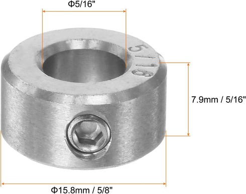 HARFINGTON 5/16" Bore Shaft Collar, 304 Stainless Steel Set Screw, 5/8" OD, 5/16" Width for Wheel Barrow Axle, Gearbox