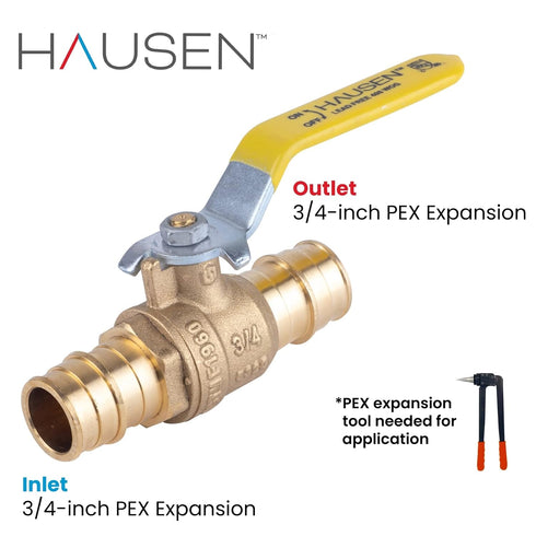3/4-inch PEX Standard Port Brass Ball Valve, 1-Pack with PEX Expansion Connection