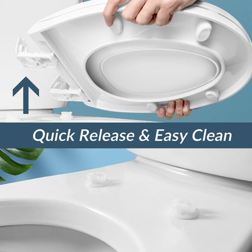 Slow Close Round Toilet Seat - Easy Clean Plastic in White