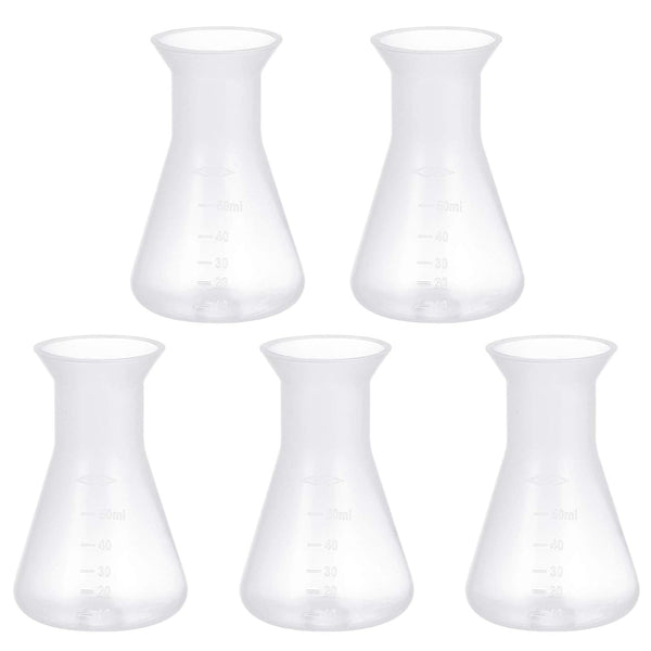 Baluue Erlenmeyer Flask 50ml - Laboratory Conical Flask, Plastic Narrow Neck Clear Flask with Scale for Educational