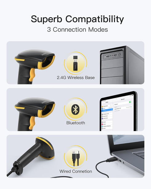 Inateck 2D 2D 2600mAh BCST-35 Barcode Scanner with Intelligent Stand, Wireless QR Code Scanner, Handheld Scanner