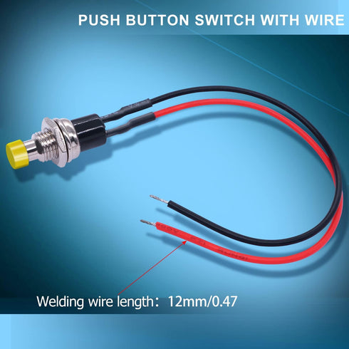 Twidec 12PCS Momentary Push Button Switch, 2 Pins ON/Off SPST with Pre-soldered Wires, 6 Colors