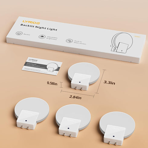 1-50 Dimmable 4 Pack Lyridz Plug in LED Backlit Night Light with Auto Dusk to Dawn Sensor, LM Warm White Nightlight