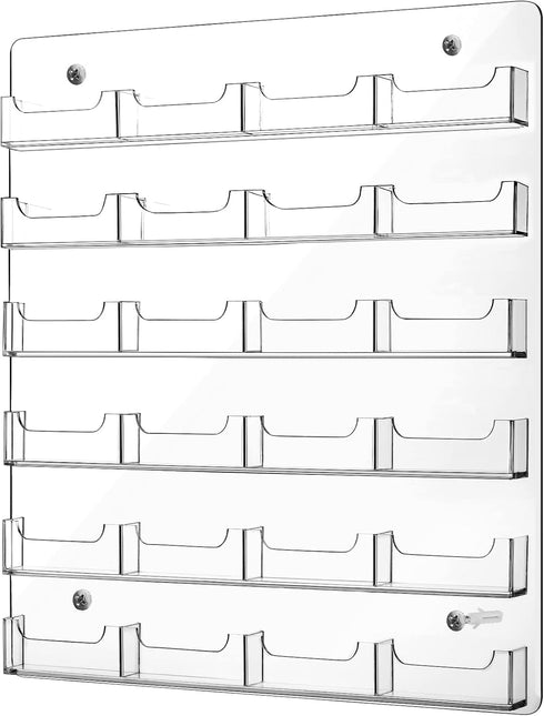 Lincia 24 Pockets Horizontal Business Card Holder Display Rack, Wall Mount Clear Acrylic Organizer for Office