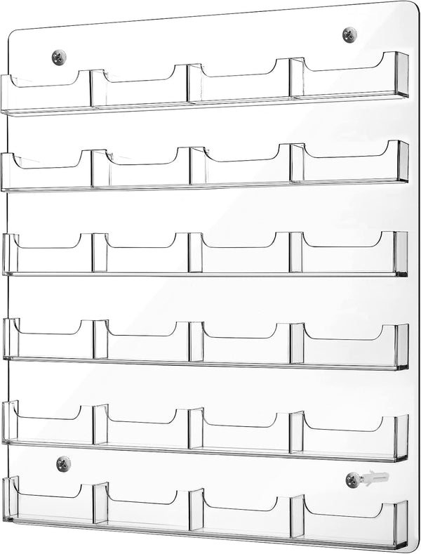 Lincia 24 Pockets Horizontal Business Card Holder Display Rack, Wall Mount Clear Acrylic Organizer for Office