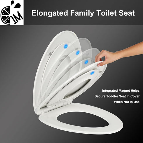 1M (1 Family Toilet Seat, Patented Slow Close & Quick Releasing Technology, Anti-Wiggling, Easy to Install and Clean