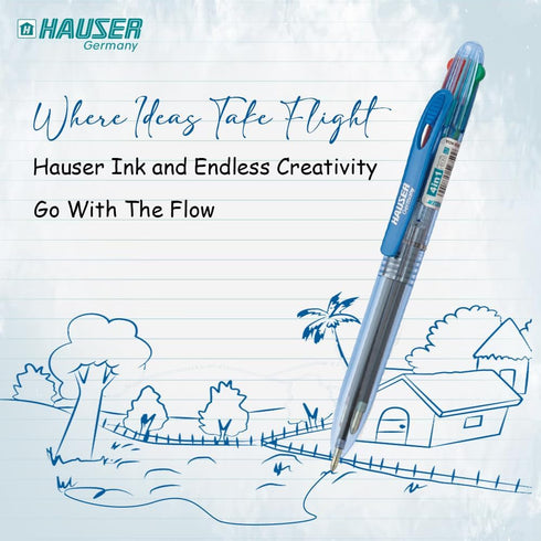 HAUSER 4 In 1 Colorful Pens, 4 Pc Ballpoint 1.0 mm Blue/Black/Red/Green, Note Taking, Back To School Supplies