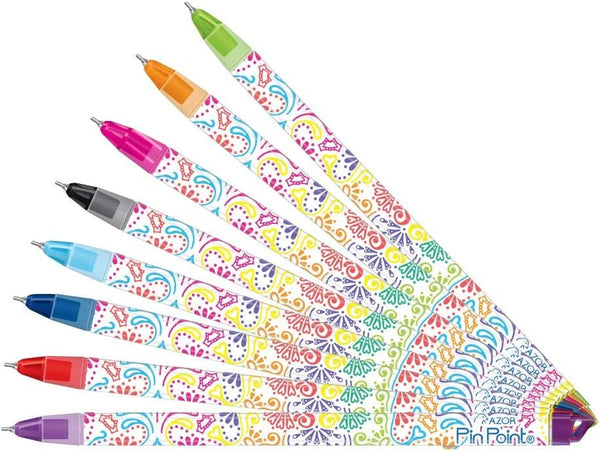 Pin Point Greks, Set of 8 Colorful Fine Point Pens 0.7mm for Planner, Hole for Retractable Cord, Assorted Colors